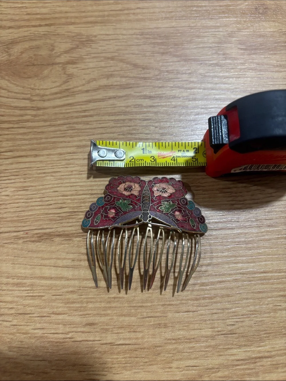 Butterfly Floral Hair Comb - Red Enamel Accent